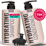 Hydrating Shampoo & Conditioner Set with Scalp Massager Brush